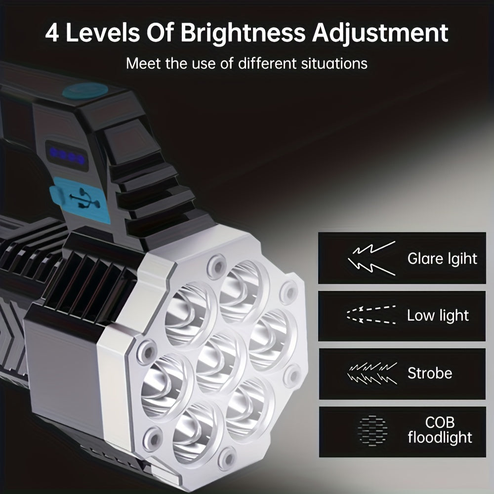 7LED Multi-Functional Portable Light, COB Side Light, USB Rechargeable with Battery Level Indicator, Portable Flashlight, Ideal for Camping, Fishing, Hiking & Repair Lighting