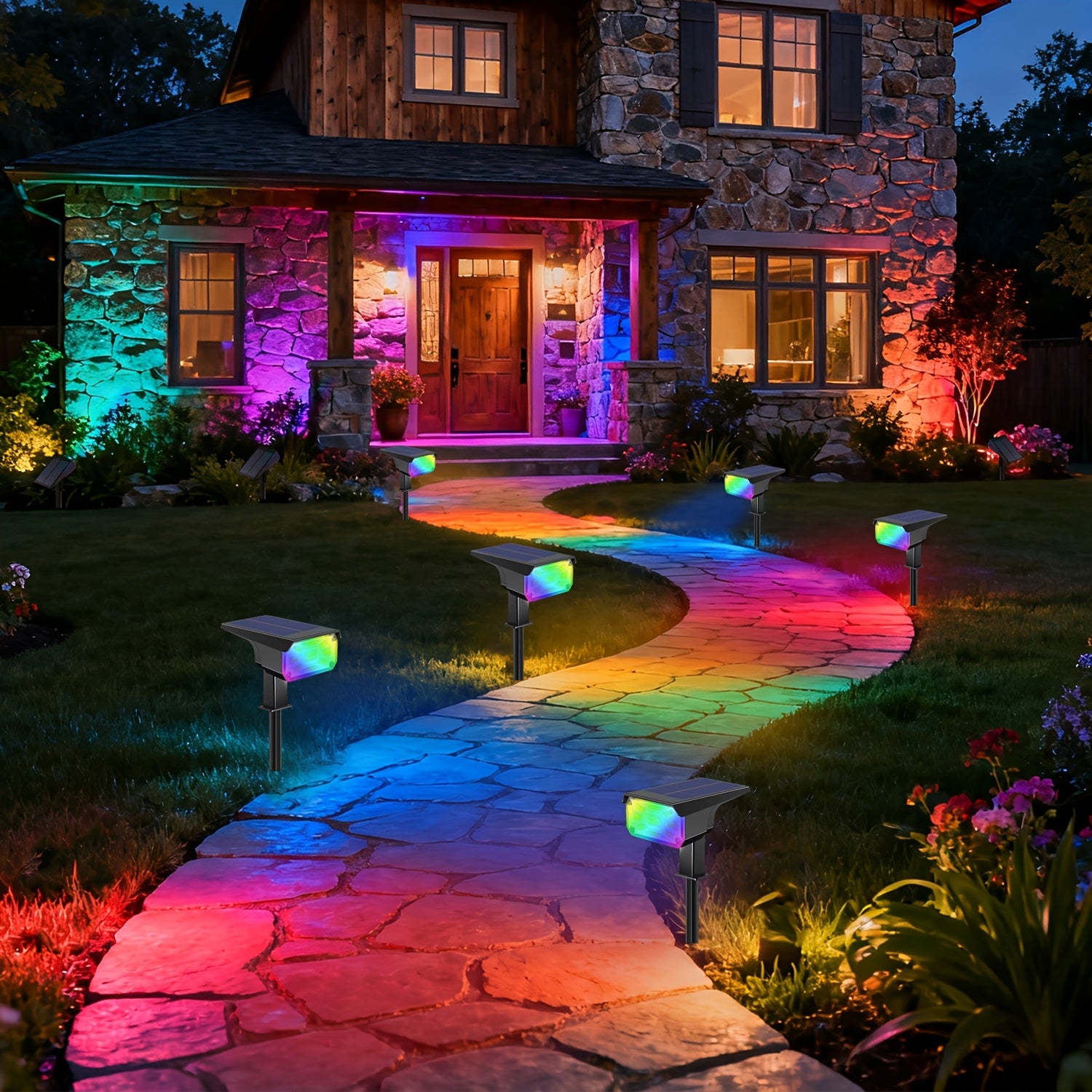 4/6-pack solar outdoor spotlights, light-sensing solar landscape lights, automatic on/off, two modes: wall light/grass light, perfect for Independence Day, Ramadan, weddings, holiday party lights – suitable for wall