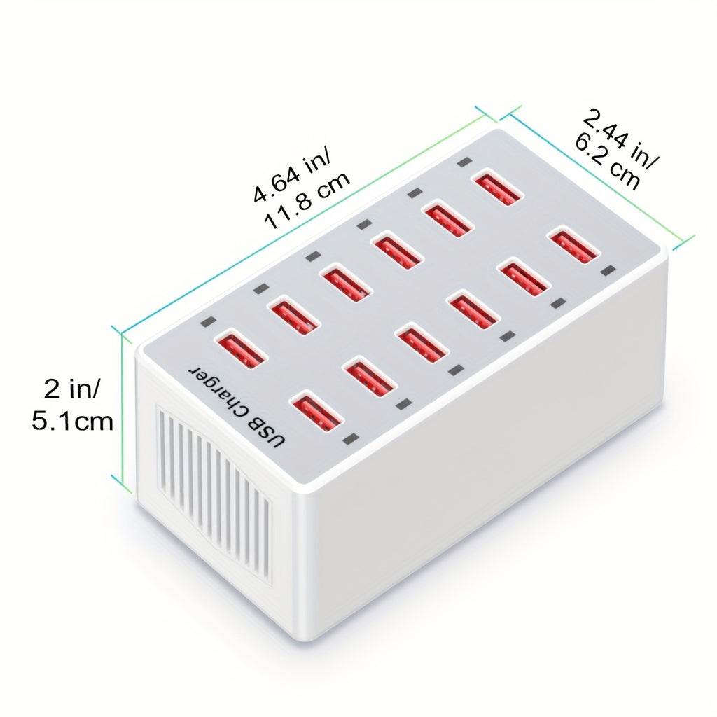 USB Charger 12-Ports USB Charging Station for Multiple Devices USB Wall Charger Power Hub Strip Smart Plug Charging Dock Block for iPhone Xs/XR, iPad, IPod, Galaxy S9/S8, Laptops And Smart Phones 60W/12A