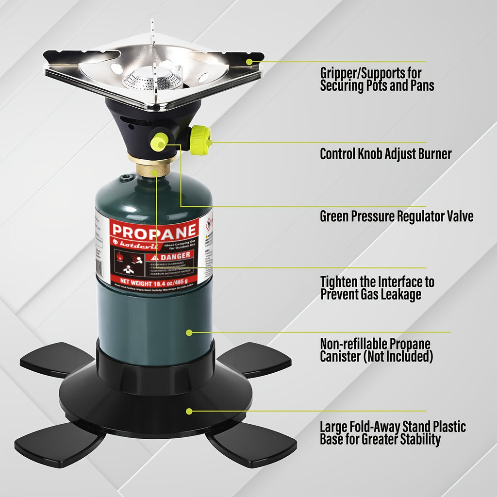 Bottled Propane Camping Stove with Gas Canister Base, Lightweight Propane & MAPP Gas Camping Stove, Instant Ignition Design, Ideal for Hiking, Backpacking & Outdoor Cooking.