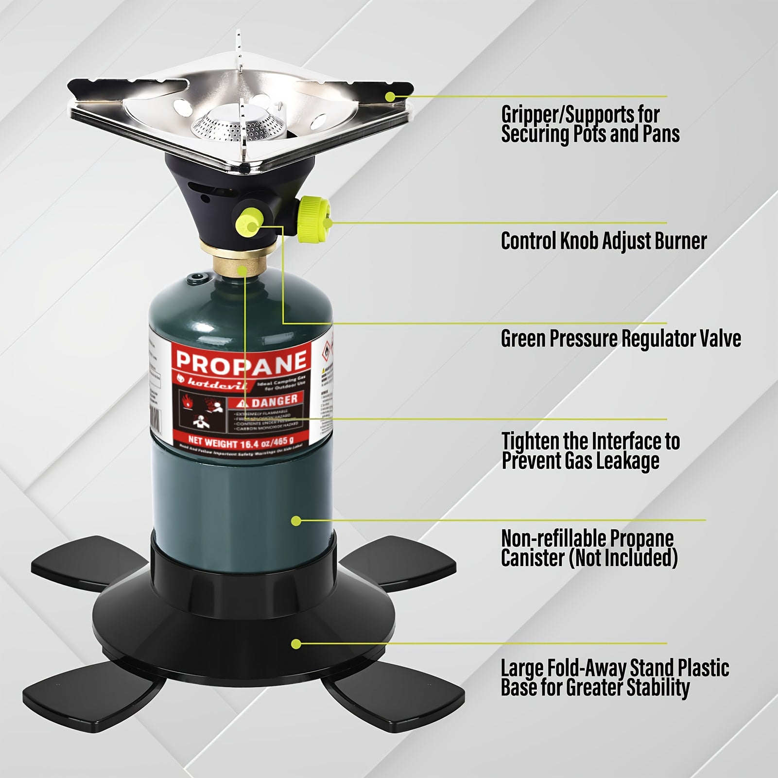 Bottled Propane Camping Stove with Gas Canister Base, Lightweight Propane & MAPP Gas Camping Stove, Instant Ignition Design, Ideal for Hiking, Backpacking & Outdoor Cooking.