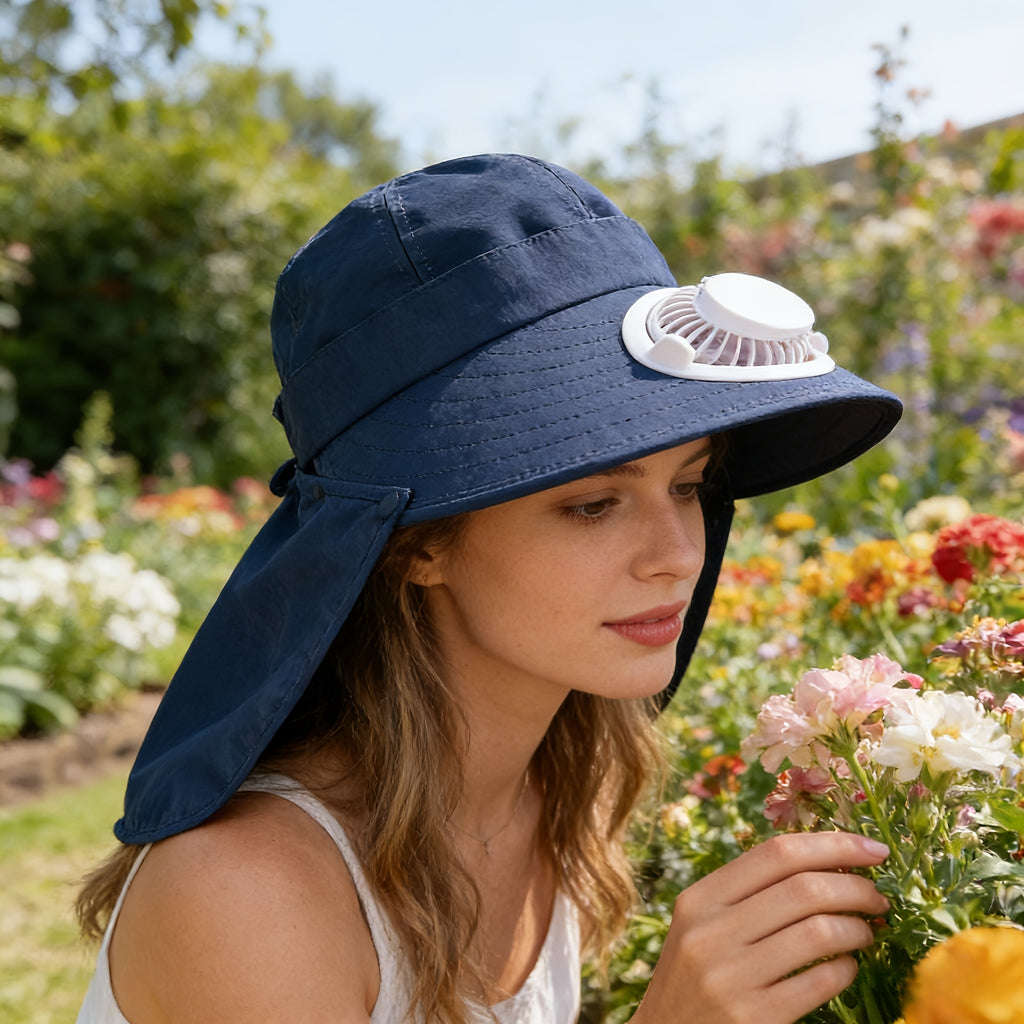 Women's Exclusive Solar + USB Dual Charging Top Fan Hat | Built-in Battery, Long Lasting Battery Life, Stylish Shape, Essential for Outdoor Travel, Tennis and Hiking