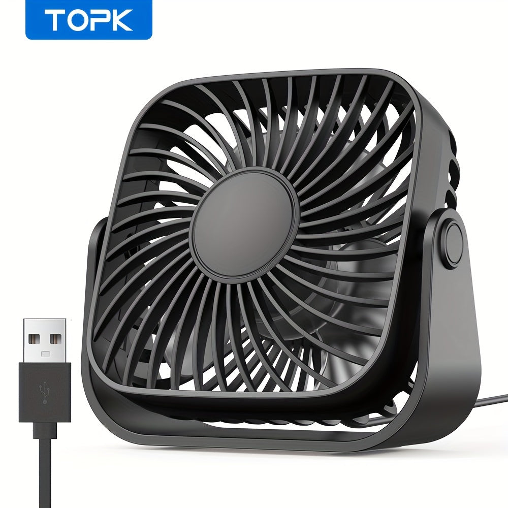 TOPK K52 Portable Mini USB Desktop Fan, High-Quality Brushless Motor, 4ft (1.2m) Cable, Ultra-Quiet & Strong Airflow, Stylish Personal Mini Desk Fan for Bedroom, Travel, Outdoor, Home, Office & Makeup