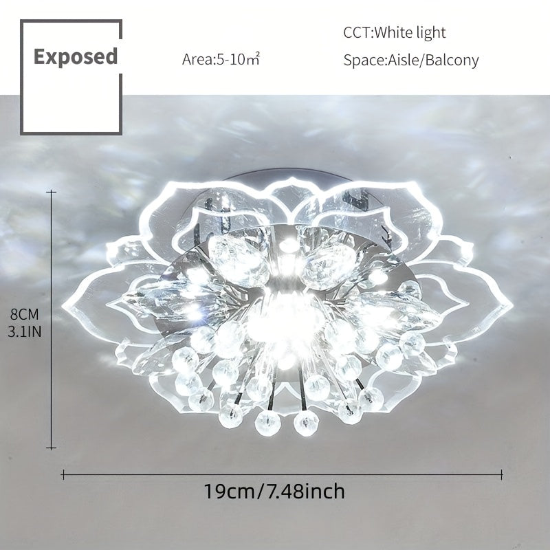 Crystal Glass Ceiling Light Flower-Shaped Colorful Mini Ceiling Light, Adjustable Light Color, Semi-Flush Mount Hardwired, Suitable for Hotel, Living Room, Hallway, Corridor, with LED Light Source