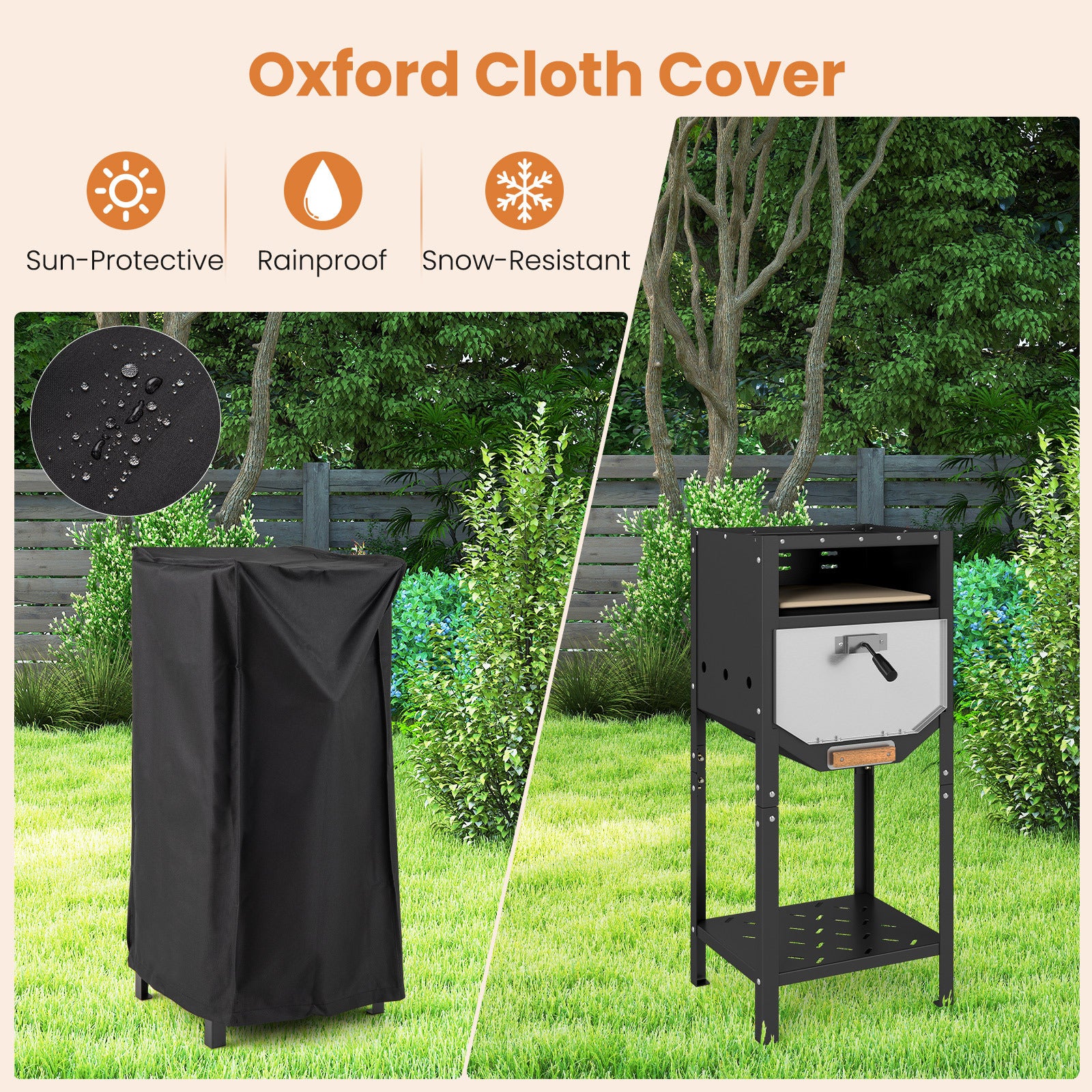 COSTWAY 12-Inch Outdoor Pizza Oven, Freestanding Wood-Fired Pizza Stove with Ash Tray, Wood Storage Area, Pizza Stone, Pizza Peel & Oxford Cloth Cover, Multi-Fuel Pizza Maker for Patio, Backyard, Camping & BBQ