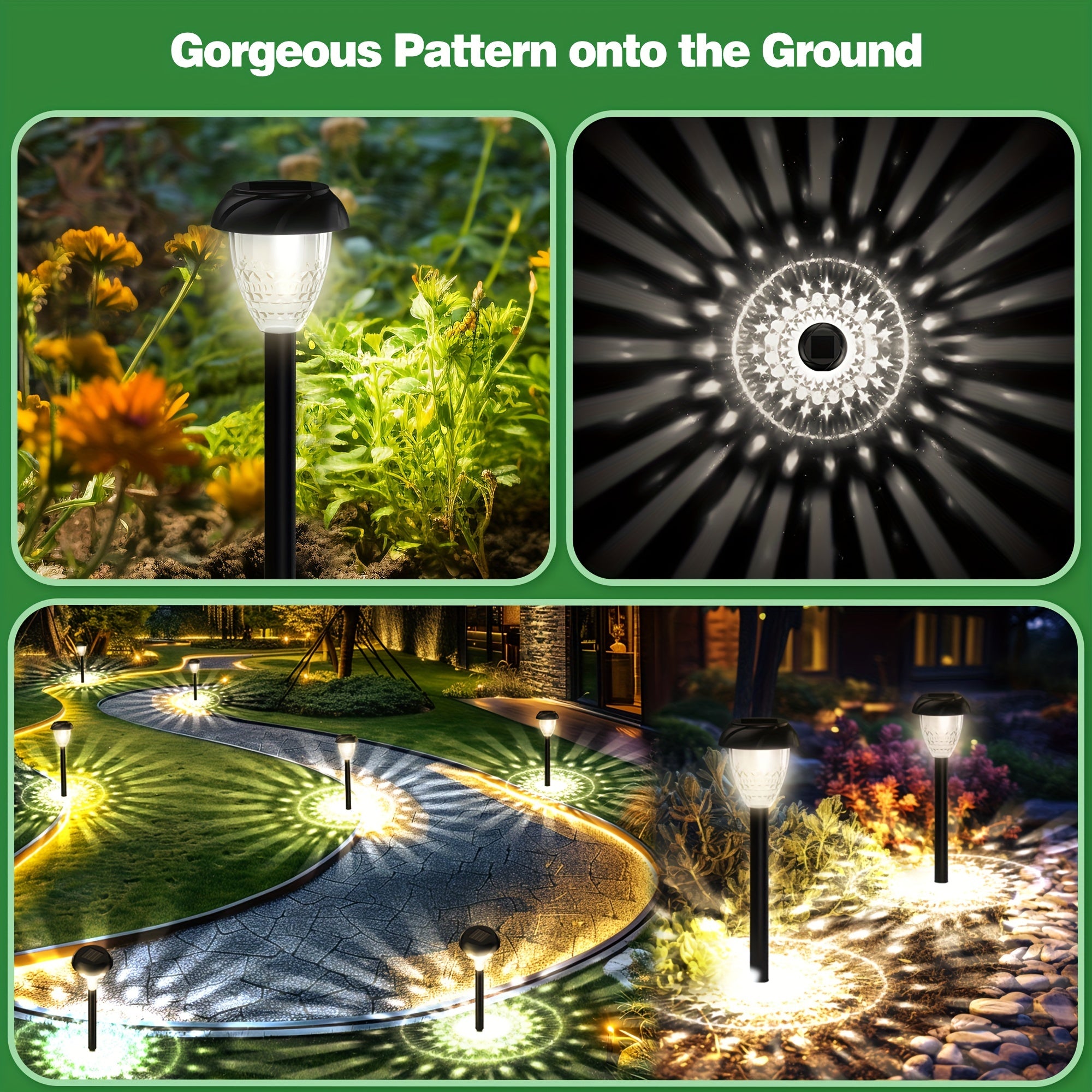 10-Piece Courtyard and Garden Solar Path Light - Ultra-Bright White LED, Dusk/Dawn Automatic On/Off, Mandala Pattern Ground Lighting, Easy Wireless Installation, Enhance Atmosphere of Lawn, Path and Outdoor Spaces