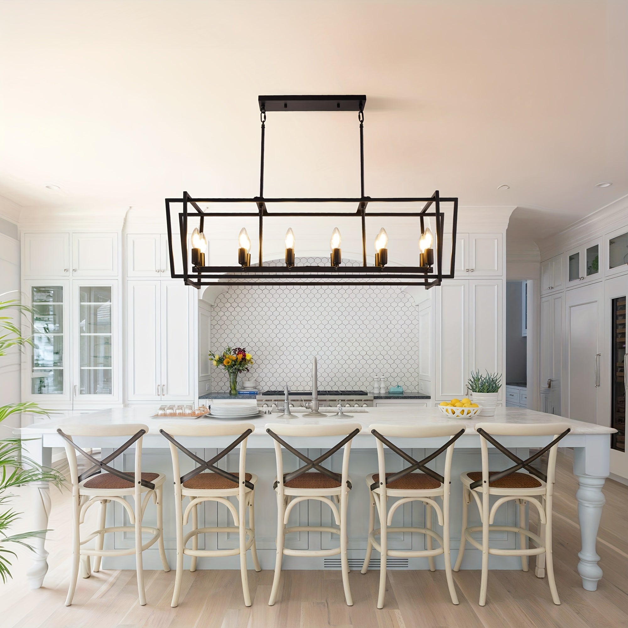 12-light modern linear rectangular pendant light for kitchen island