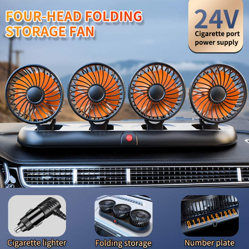 Foldable 4-Head Car Fan, 3-in-1 3-Speed 4-Cooling Fan, USB Interface Flexible Adjustment Space Saving, Low Noise 360° Rotation Multi-Directional Air Supply, Suitable for Car Home Laptop Accessories, Essential for Summer Driving Vehicle Ventilation