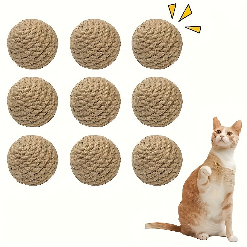 2/6件优质天然黄麻球，适用于猫和狗 | 耐用无毒互动宠物玩具 - 促进牙齿健康，刺激思维，适合小猫和小狗的乡村风格设计