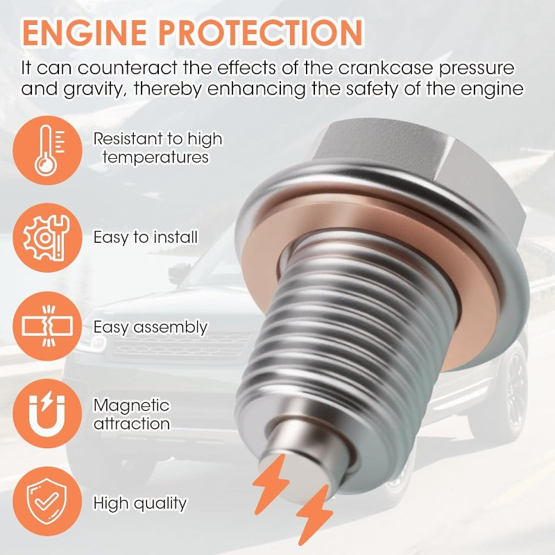 1 Set Magnetic Oil Drain Plug, M16 x 1.5 Stainless Steel Oil Pan Drain Nut Bolt with 5 Copper Crush Washers, Universal Oil Plug Replacement for Most Cars, Motorcycles & Boats