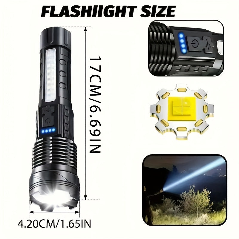 Set of 2 Rechargeable LED Flashlights, COB Floodlight, Powerful USB Charging, Matte ABS Material. They Deliver 150-350 Lumens Brightness, Battery-Powered with Lithium Battery, Perfect for Outdoor Activities Like Camping