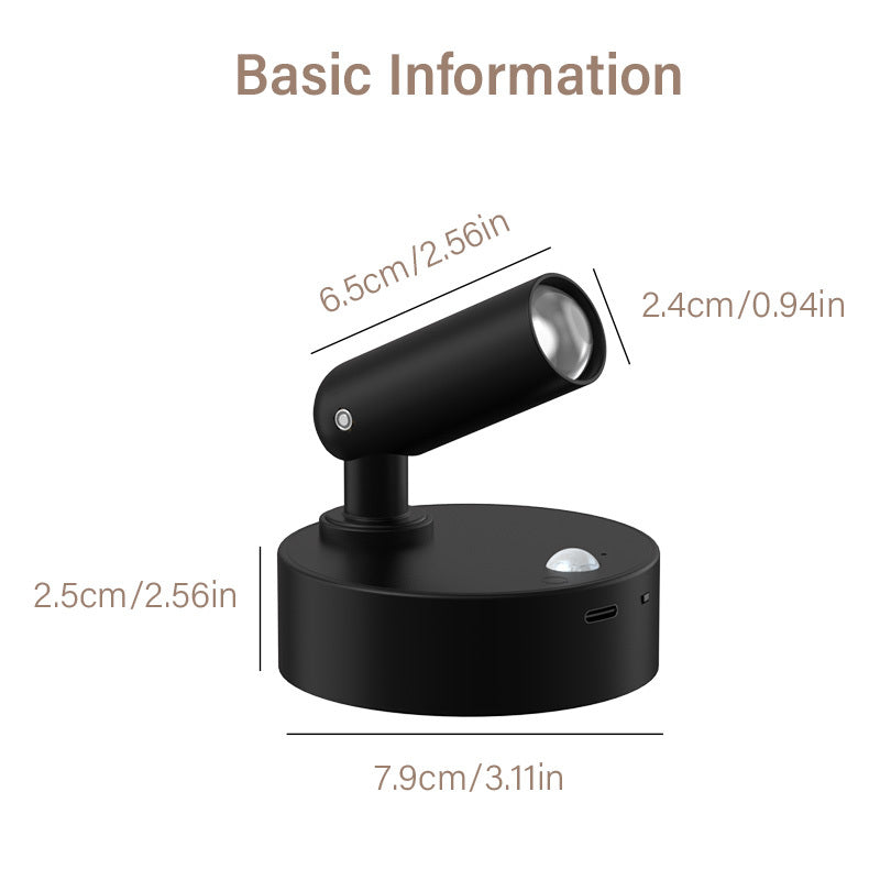 Rechargeable color LED spotlight | Indoor color-changing wall light with fixed light color switch, detachable lamp, motion sensor control, plastic lampshade | Perfect for plants, murals, display decoration, home parties, festive atmosphere