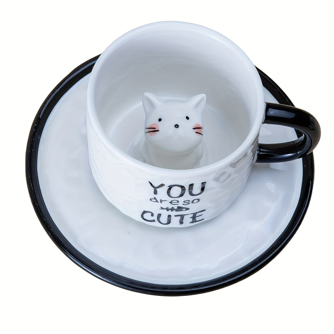 1pc 200ml / 6.7oz Japanese Cute Ceramic Hidden 3D Cat Cup & Saucer, Hand-Painted Under-Glaze Adorable Cat Cup, Breakfast Cup, Afternoon Tea Cup Set, Birthday & Holiday Gift for Cat Lovers