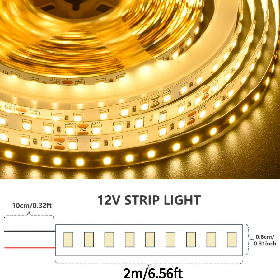 12V LED灯带，8毫米线性，高密度柔性灯带，每米120颗灯珠，适用于厨房、楼梯、房间装饰照明。白光/中性光/暖光，不防水（不含12V电源）