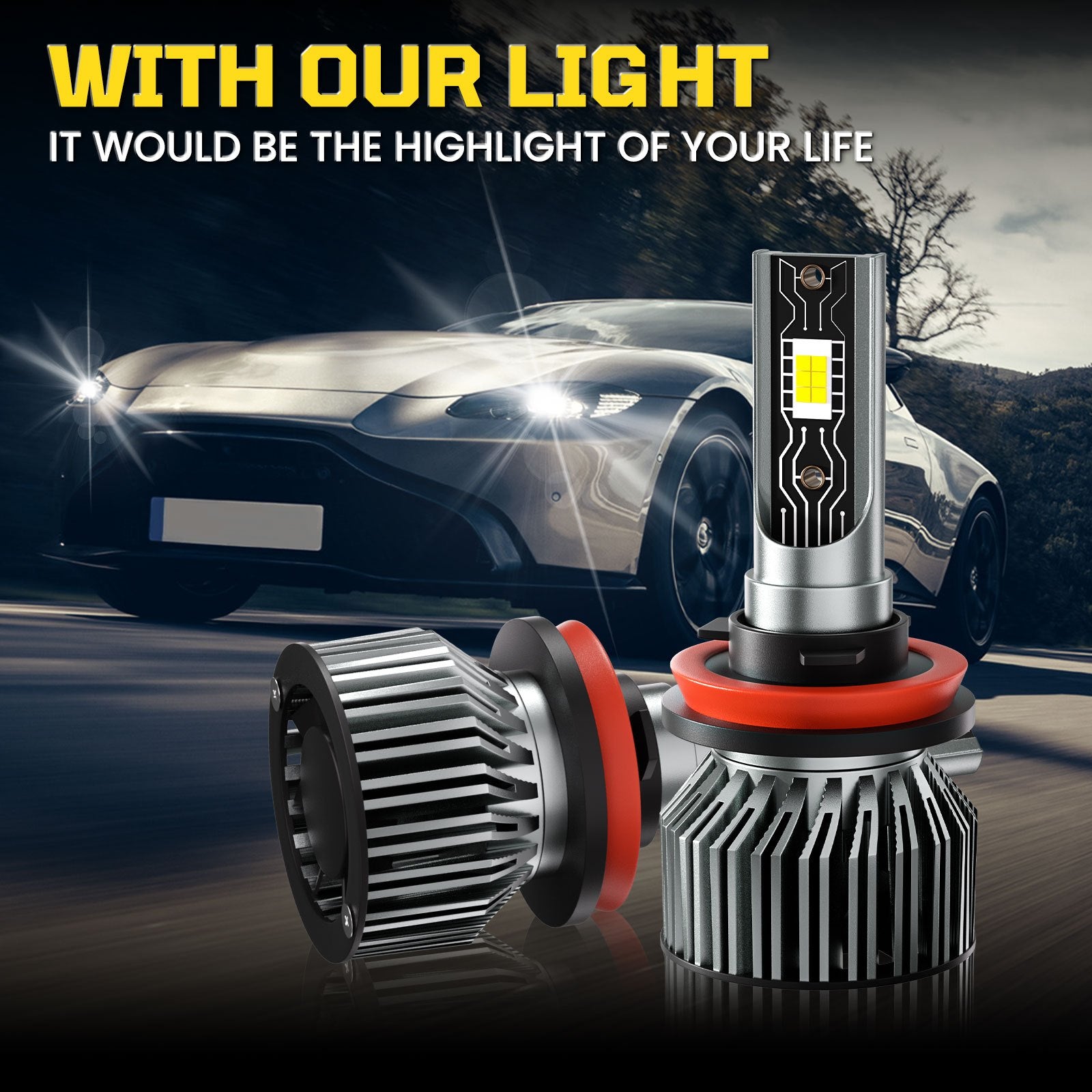 H11 H8 H9 TXBILMOO 2-Pack CSP LED Headlight High/Low Beam Bulbs Bright White Light 26000LM, No Battery Included