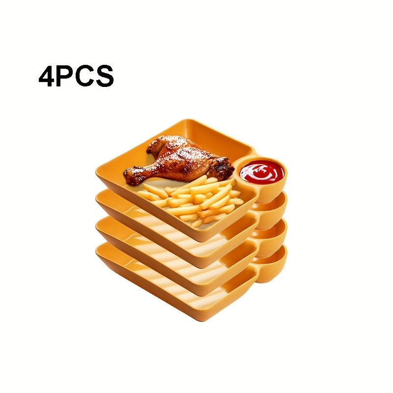 7.3x6.6 Compartment Snack Plate Set, Plastic Divided Dumpling Plate / Sushi Plate / Fry Dipping Plate with Sauce Area, Unbreakable, Microwave & Dishwasher Safe