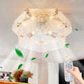 Ganeed Flush Mount Ceiling Fan with Light, 60W Gold Acrylic Ceiling Light, Retro Hallway Ceiling Lamp, Close-to-Ceiling Fixture for Kitchen Island Bedroom Dining Room, E12 Base