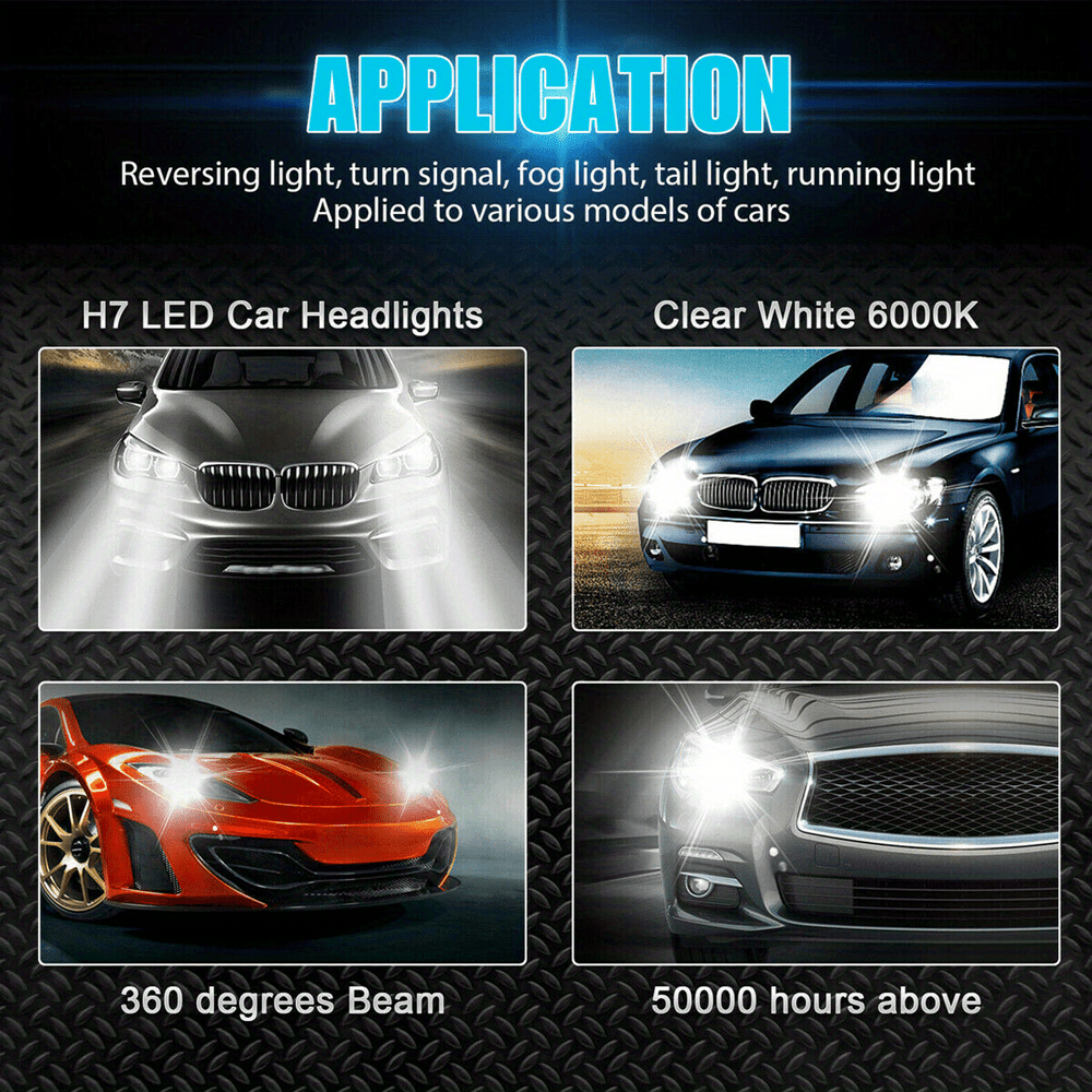 2Pcs H7/H4 LED Headlights High/Low Beam 6000K Super White 800-1000 Lumens, DRL Compatible COB Chip Technology 12V-24V 110W Dimmable, Adjustable Beam, Modern Vehicle Accessories, Aluminum Heatsink