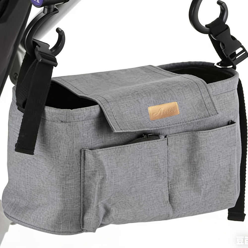 推车收纳挂袋：带杯架的通用型推车置物架 - 可调节式推车储物配件