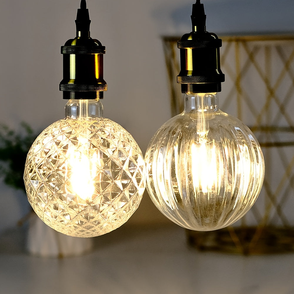 1 piece vintage Edison LED filament bulb, G40 crystal watermelon vintage creative LED filament bulb, 120V 4W E26 medium base, 2700K warm white amber clear glass bulb, cozy home decorative bulb, non-dimmable