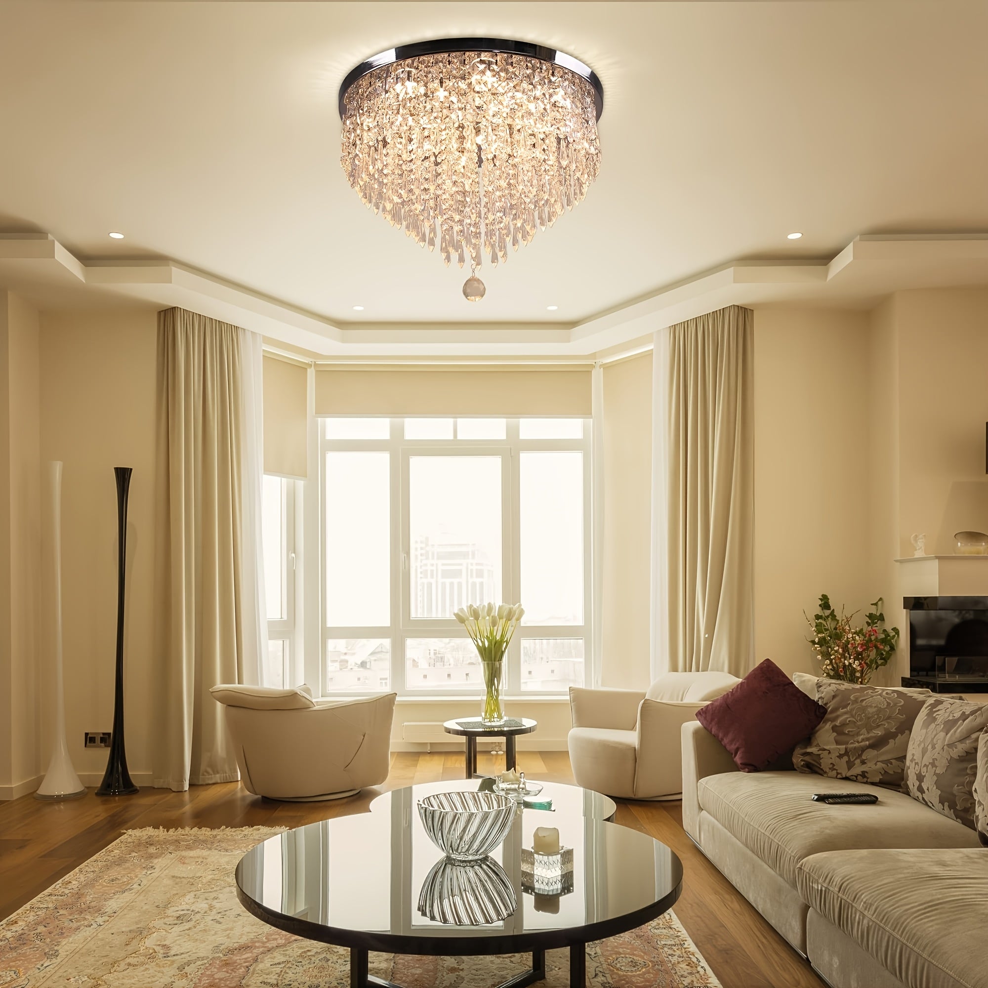 19.7-Inch Modern Crystal Chandelier LED Recessed Ceiling Light, Suitable for Dining Room, Bedroom and Living Room, Warm White Light