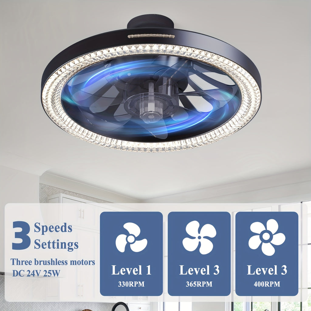 13" Smart Modern Ceiling Fan with Light and Remote, E26/E27 Base Easy Install Socket Fan Light, 3-Speed Adjustable, 3000-6500K Dimmable LED, for Bedroom, Kitchen, Living Room, Storage Room
