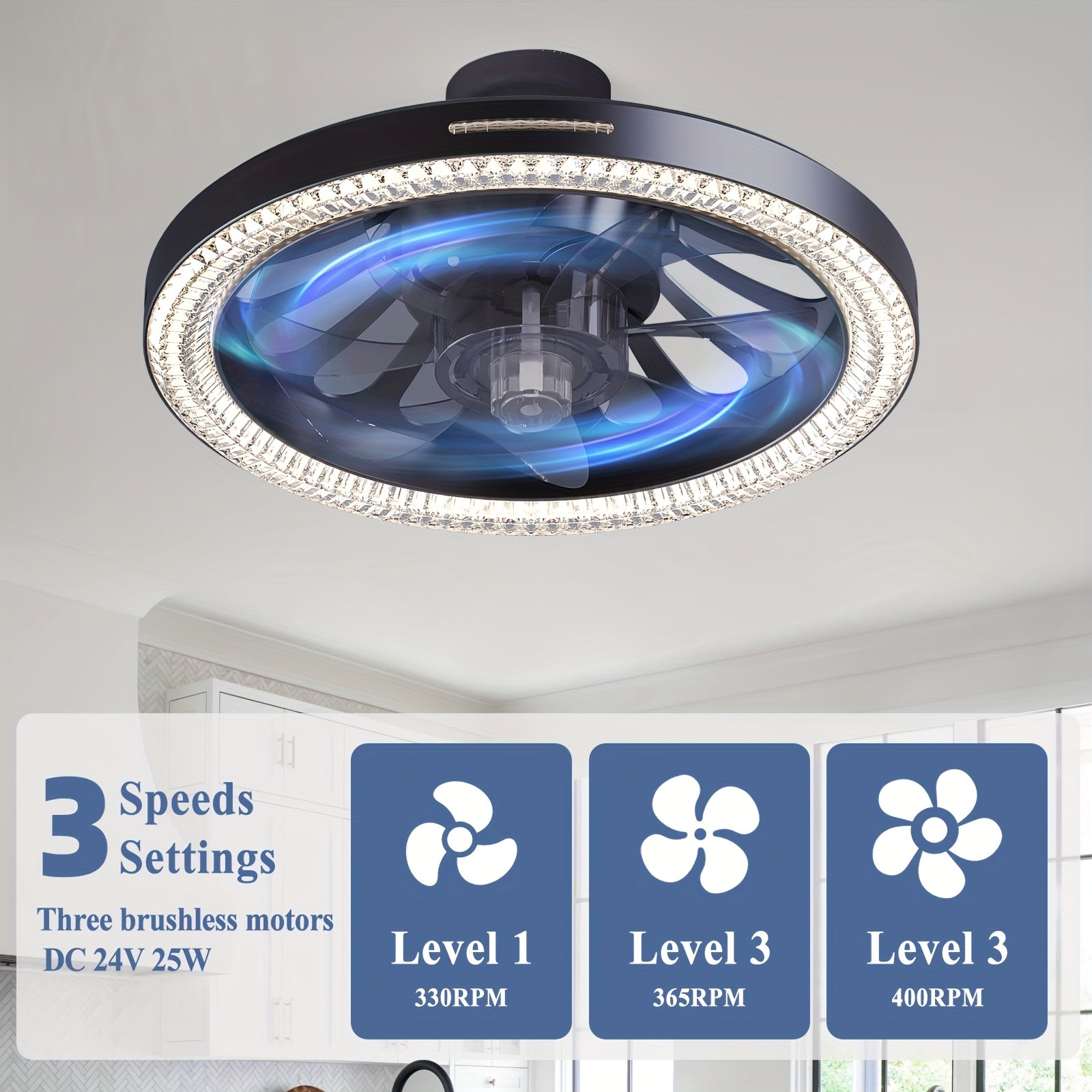 13" Smart Modern Ceiling Fan with Light and Remote, E26/E27 Base Easy Install Socket Fan Light, 3-Speed Adjustable, 3000-6500K Dimmable LED, for Bedroom, Kitchen, Living Room, Storage Room