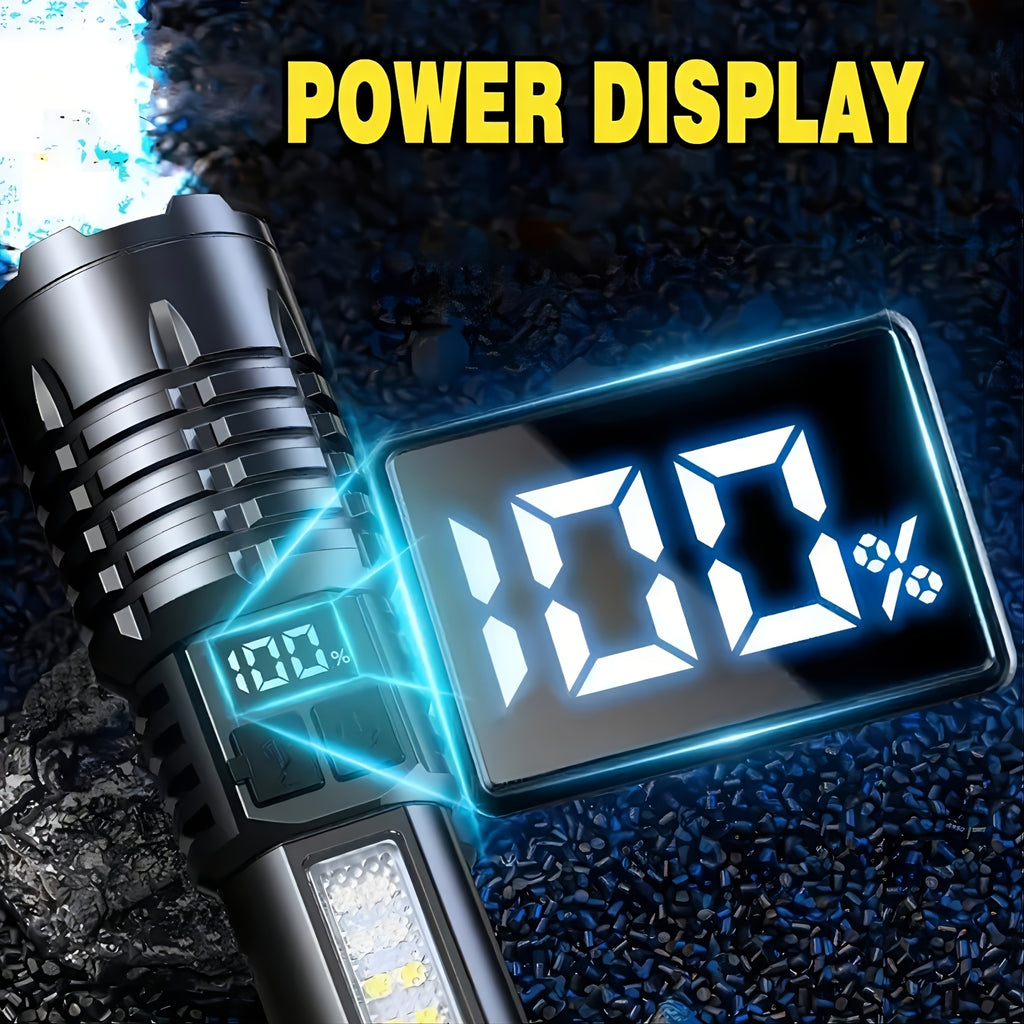 Rechargeable High Lumen Super Bright Flashlight, 5 Modes Zoomable with LCD Digital Display, Powerful Handheld LED Flashlight, ABS Material High Brightness Outdoor Light for Emergency, Camping, Fishing, Running and Hiking