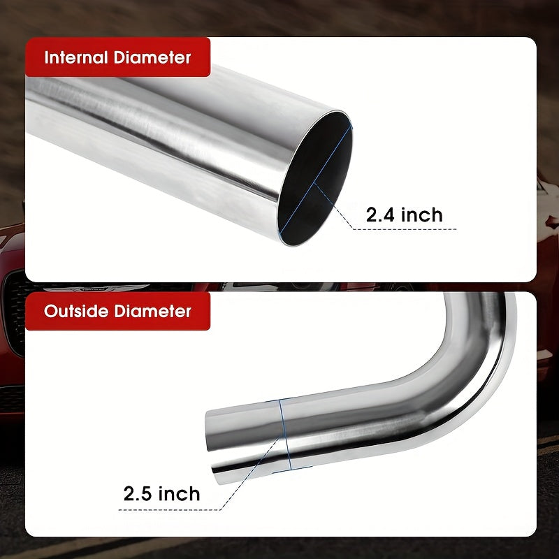 8-Piece Exhaust Pipe Kit, 304 Stainless Steel, Polished Finish, 1.2mm Wall Thickness, 2.5-Inch Inlet Diameter, Single Box Packaging Size 1240*290*155mm, Weight 10.8KG.