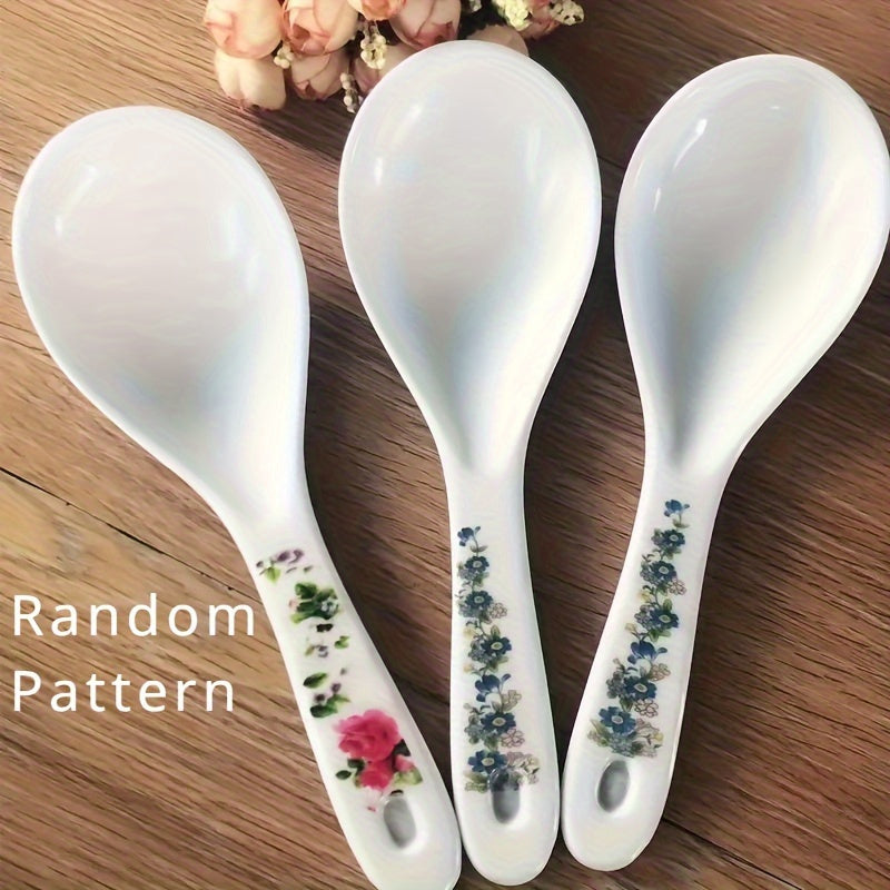 4-Piece Patterned Rice Spoon Set, Plastic Rice Spatula, Practical Utensil, White Household Spoon, Ideal for Home, Kitchen, Restaurant & Hotel Supplies