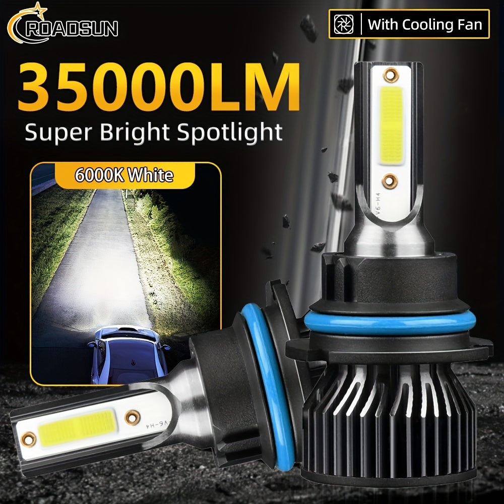 2-Pack High Brightness LED Headlight Bulbs, 35000 Lumens and 220W, Compatible with H1, H7, H11, 9005, 9006, H4, 9004, 9007 and H13 Sockets. Emits Bright 6000K White Light, Provides 300% More Brightness, Designed for Night Visibility