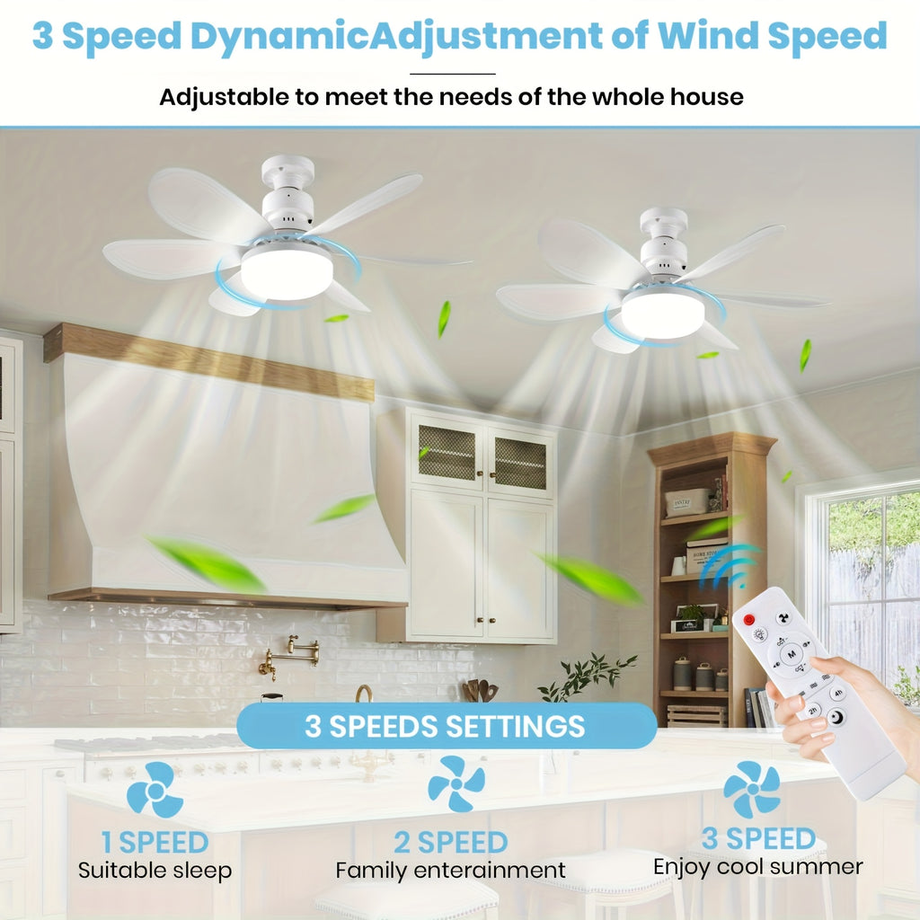 20.5/16.5 Inch White Multi-Color Flush Mount Ceiling Fan Light with Remote, E27/E26 Base 6-Blade LED Fan Light, 3 Light Colors & 3 Wind Speeds, 40W Bulb Replacement Ceiling Fan Lamp Perfect for Bedroom Home Use