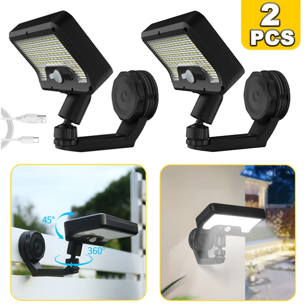 2 Pack Solar Sensor Outdoor Light, 92 LED Floodlight, USB/Solar Dual Charging, Adjustable Angle, Three Lighting Modes, with Magnetic Mount, Portable Outdoor Fence Light, Perfect for Garden, Fence, Wall, Deck, Commercial Street Lighting