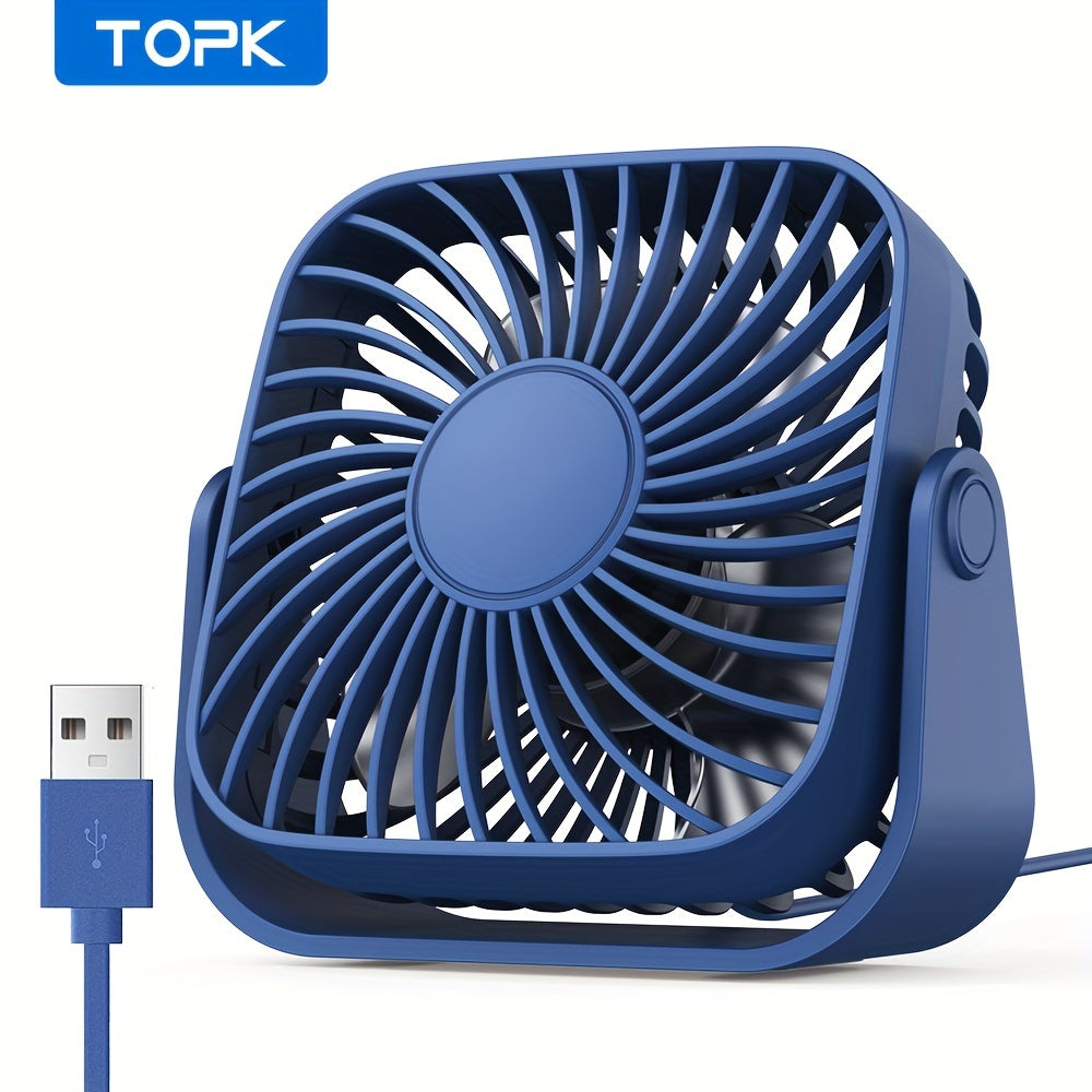 TOPK K52 Portable Mini USB Desktop Fan, High-Quality Brushless Motor, 4ft (1.2m) Cable, Ultra-Quiet & Strong Airflow, Stylish Personal Mini Desk Fan for Bedroom, Travel, Outdoor, Home, Office & Makeup