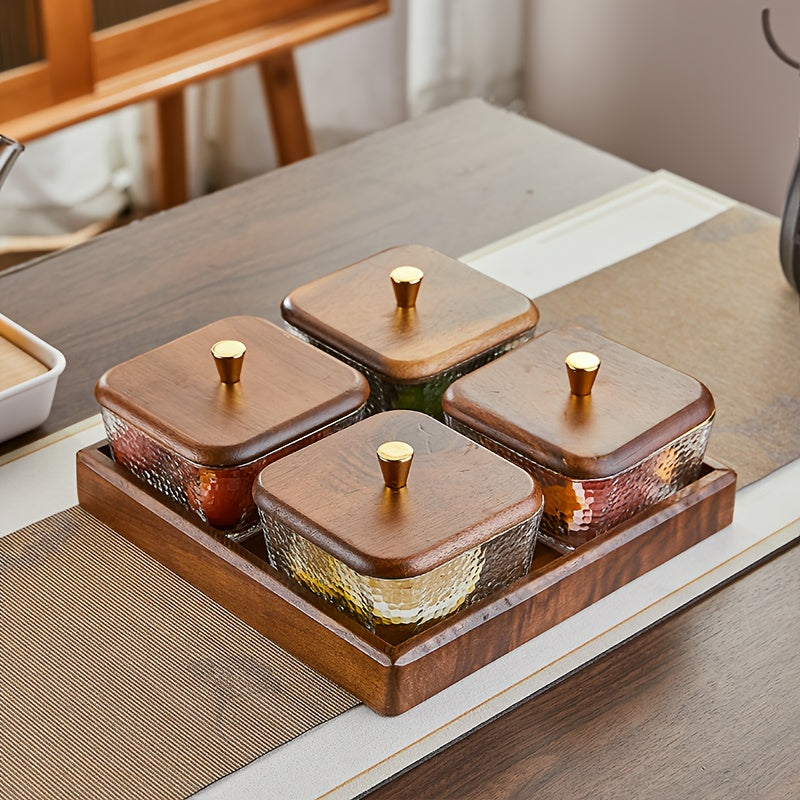 1 Set Japanese Walnut Wood Fruit Bowl, Fruit Platter, Snack Tray, Perfect for Living Room, Family Holidays, Wedding Parties, Birthdays, Christmas & Halloween