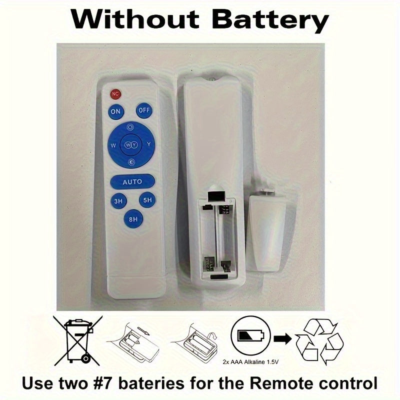 A rechargeable table lamp with smart remote control and dusk-to-dawn activation sensor. This wireless bedside lamp can be powered by solar energy and offers adjustable brightness, perfect for camping.