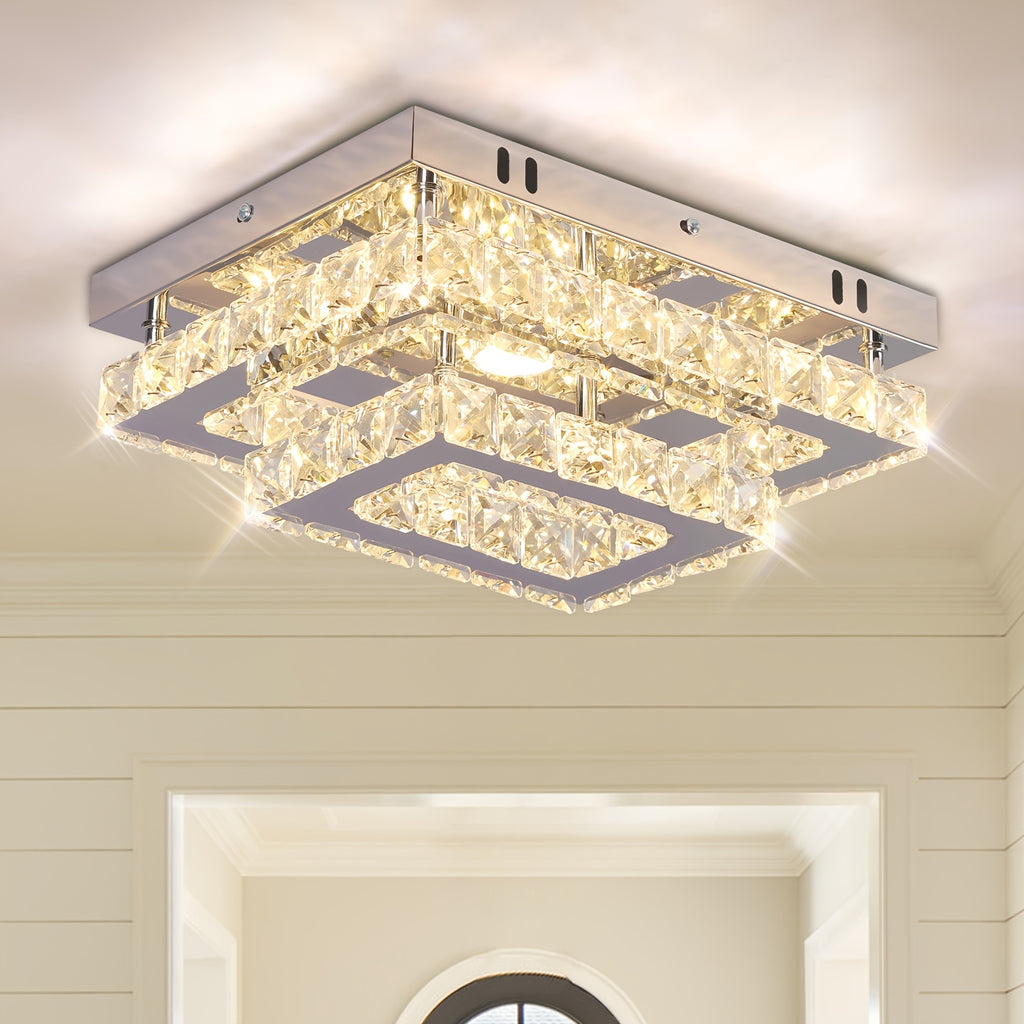 Modern Rectangular LED Pendant Light - K9 Crystal Stainless Steel Recessed Ceiling Light, Suitable for Dining Room, Bedroom, Living Room