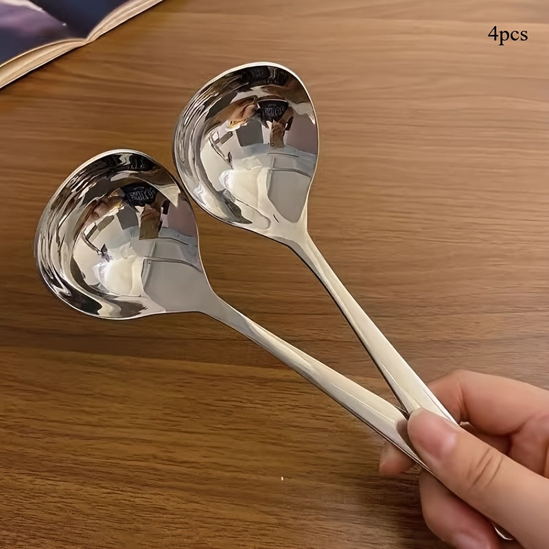 4-Piece Elegant Stainless Steel Soup Spoon Set – Long Handle, Durable & Multi-Purpose – Perfect for Hot Pot, Congee – Ideal Choice for Home, Restaurant & Food Trucks