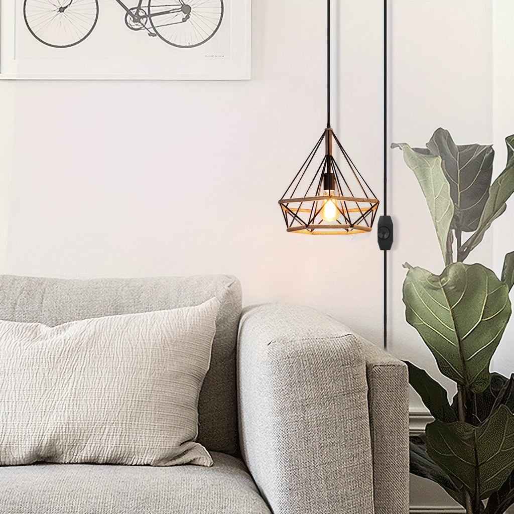 Ganeed plug-in pendant light, industrial vintage metal pendant light, farmhouse chandelier ceiling light, with 16.4ft pendant cord and on/off switch, for kitchen island, dining table, bedroom, home decoration