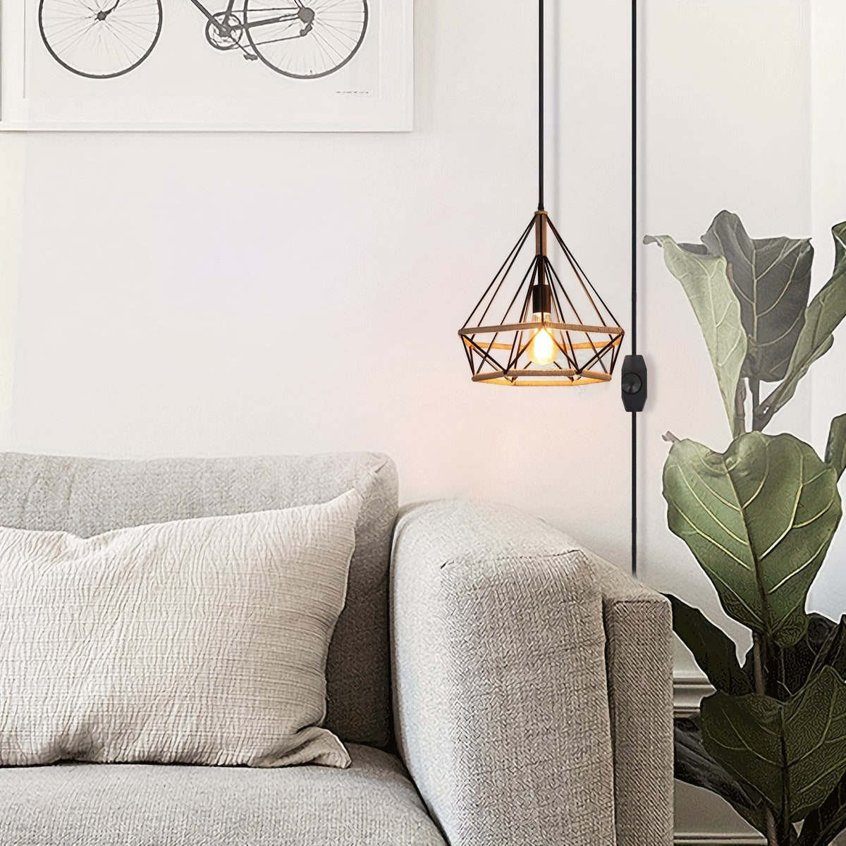 Ganeed plug-in pendant light, industrial vintage metal pendant light, farmhouse chandelier ceiling light, with 16.4ft pendant cord and on/off switch, for kitchen island, dining table, bedroom, home decoration