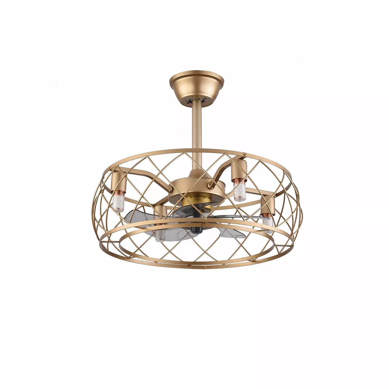 Rustic Industrial Metal Cage Ceiling Fan Light, Multifunctional Pendant Lamp for Home Kitchen Dining Room