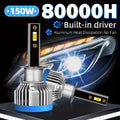 高功率高亮度汽车LED灯泡，采用3570芯片，适配H4、H7、H11、H8、H9、9005、HB3、9006、HB4、H1车型，6500K白光，超长寿命汽车大灯，2只装