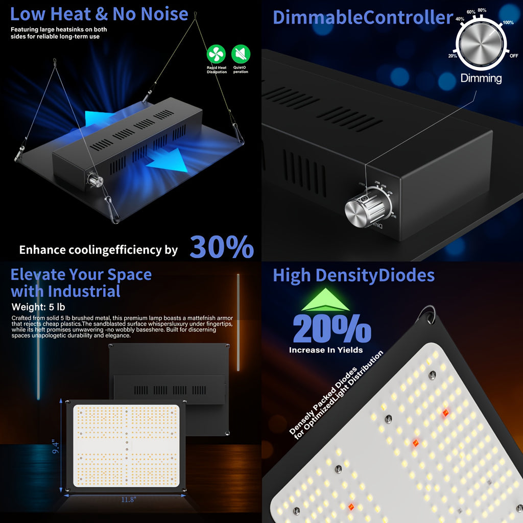 En: ALPHAGROW Ventilation & Lighting Kit: AG1000 Full Spectrum LED Grow Light | Dimmable & High Efficiency, for 2x2/3x3/4x2/4x4 Grow Tents, Includes 6" Fan Filter & 8ft Ducting with Speed Controller