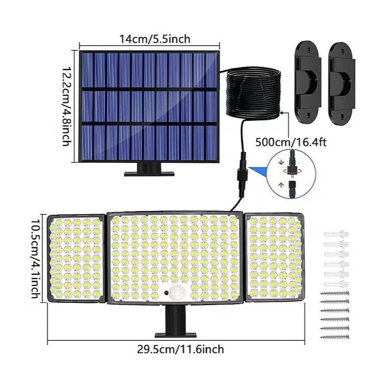 234 LED Solar Wall Light - Motion Sensor Outdoor Security Light with 3 Modes, 3-Head Security Floodlight, IP65 Waterproof, Perfect for Garden and Courtyard, Solar Rechargeable Lithium Battery, Remote Control Not Included