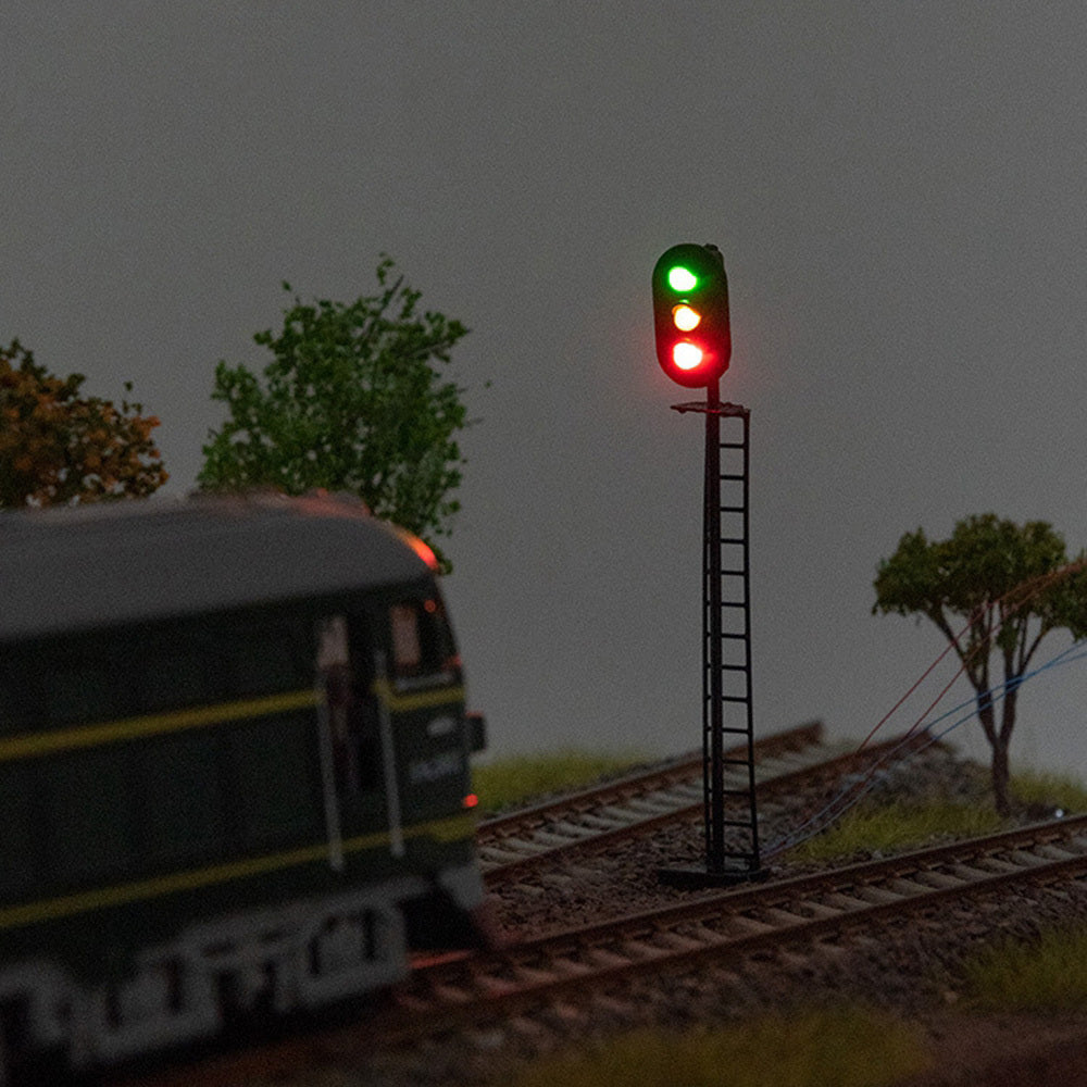 3-Pack HO Scale 1:87 12V Railway Track Signal Light, Green Red Yellow Square LED Traffic Light, 2-Light 3-Light Layout