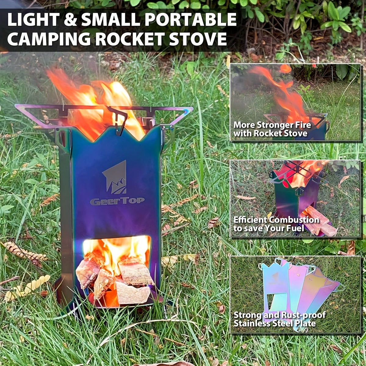 Outdoor Rocket Stove - Not Charged, Stainless Steel, Geertop, No Magnesium Rod/Flint
