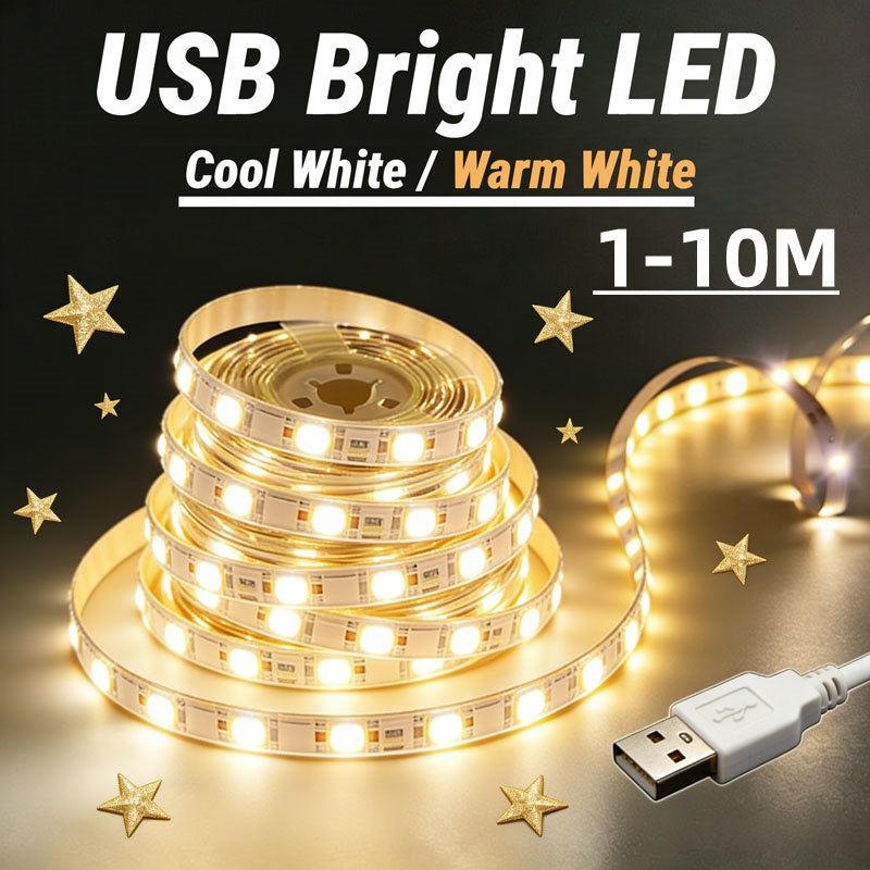USB LED灯带，冷白光和暖白光可选 - 长度可选，易于安装，打造舒适的卧室、充满活力的客厅、现代的厨房和创新型家庭办公室