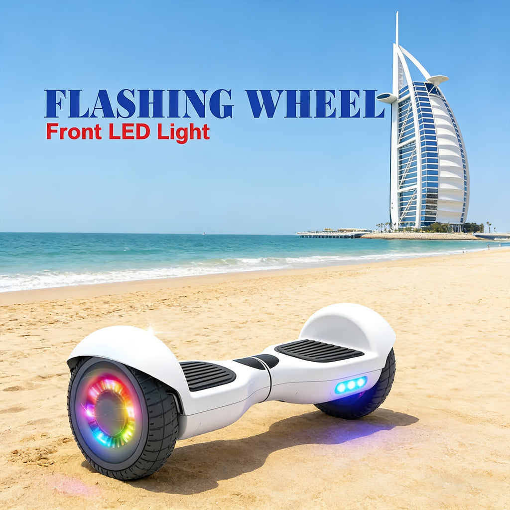6.5 英寸悬浮滑板带 LED 灯、多种颜色可供选择、创意礼物,滑板车、电动平衡车通用滑板车两轮车身滑板车漂移车、智能双轮电动自平衡滑板车两轮，最大承重180 磅，可骑行4-6mph，最高时速达4-6mph，提供安全稳定的骑行体验。