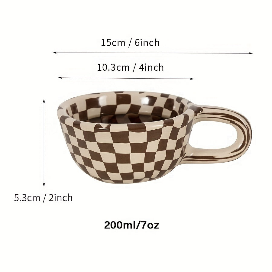 1 Irregular Plaid Ceramic Mug, Perfect for Home & Office, Casual Coffee Cup, 7oz