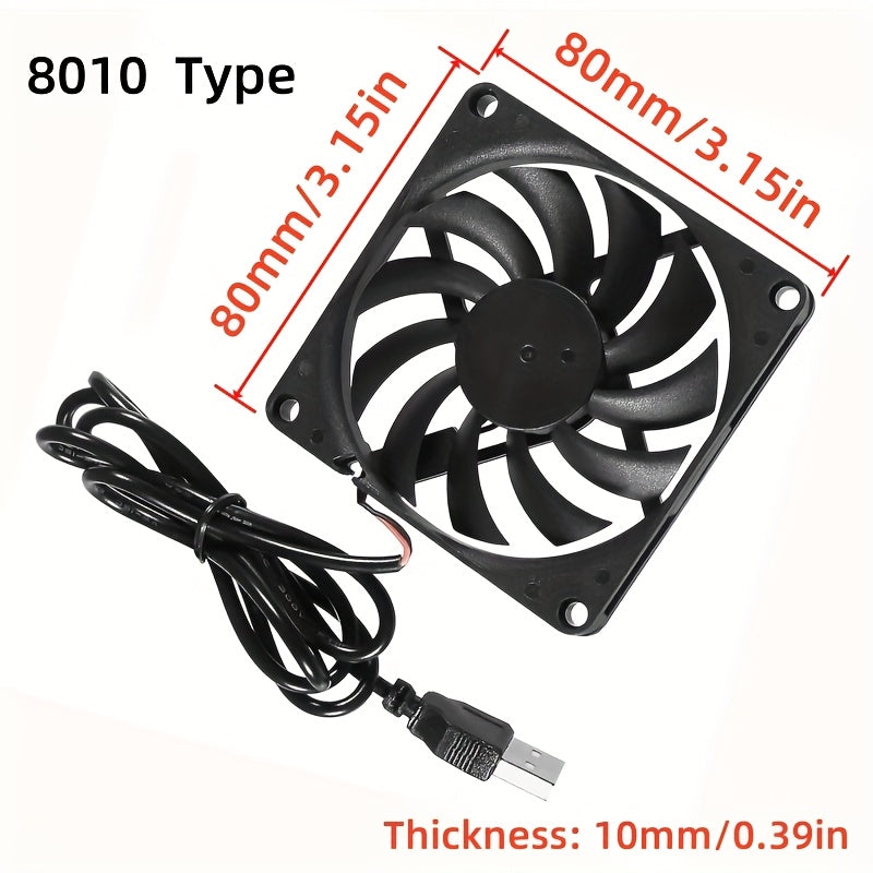 5V USB Silent Brushless Cooling Fan, Perfect for PC Case, CPU, Router and 3D Printer Heat Dissipation, Available in 5010, 6010, 8010, 8015, 8025, 9225, 12025 and 4.72 Inch Sizes